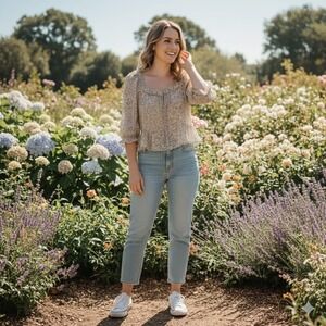 ASTR the Label Brown Floral Crop Blouse Womens Size Medium